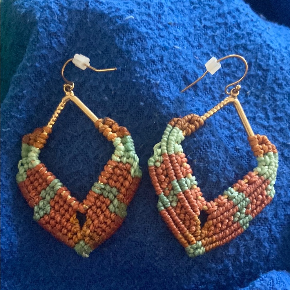 Handcrafted Macrame Woven Earrings in Orange and Green
